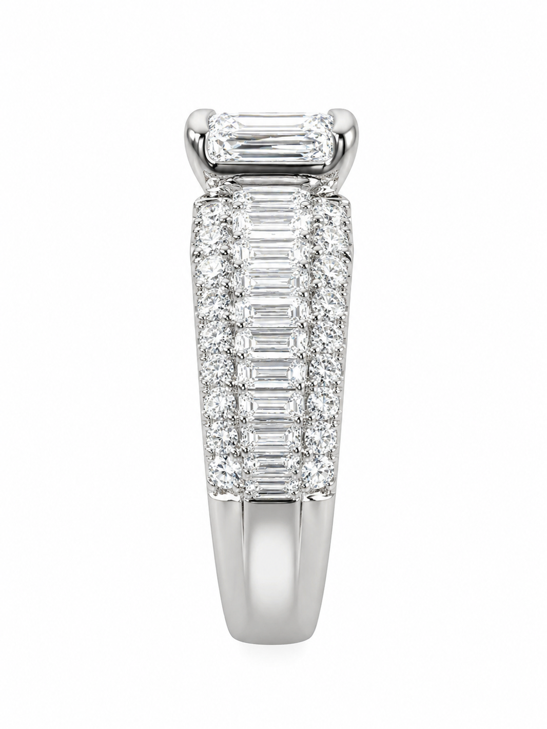 14K White Gold Ring Asscher, Baguette Presidential Band 4.00 ct Lab Grown Diamond