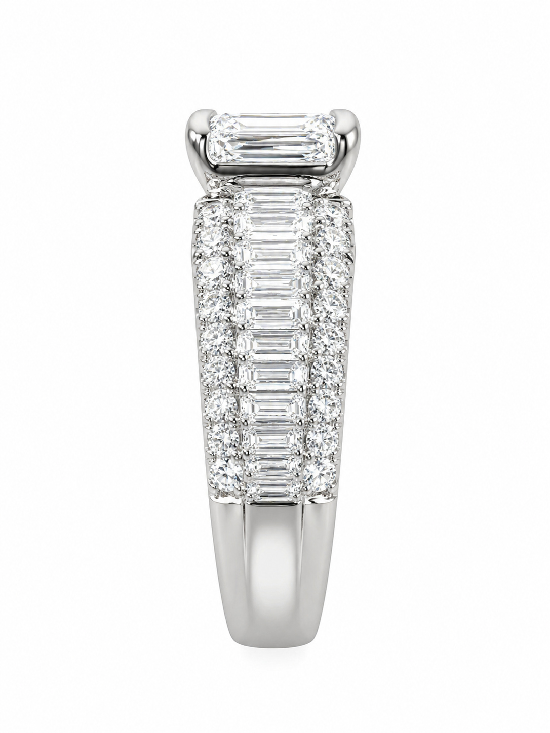 14K White Gold Ring Asscher, Baguette Presidential Band 4.00 ct Lab Grown Diamond
