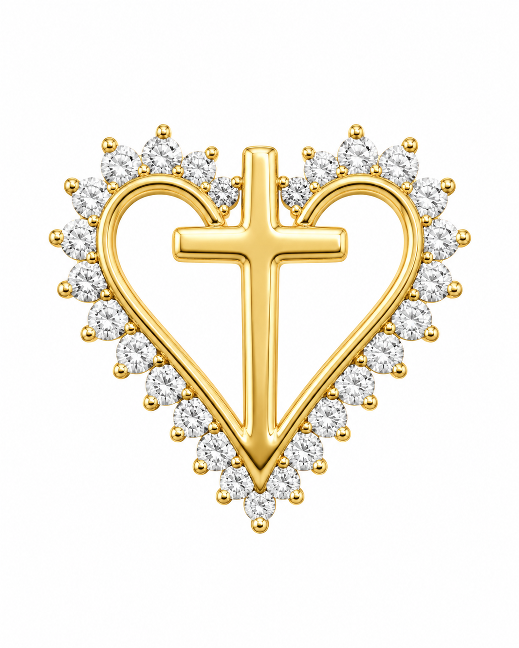 10K Yellow Gold Heart/Cross Charm 0.12 ct Natural Diamond
