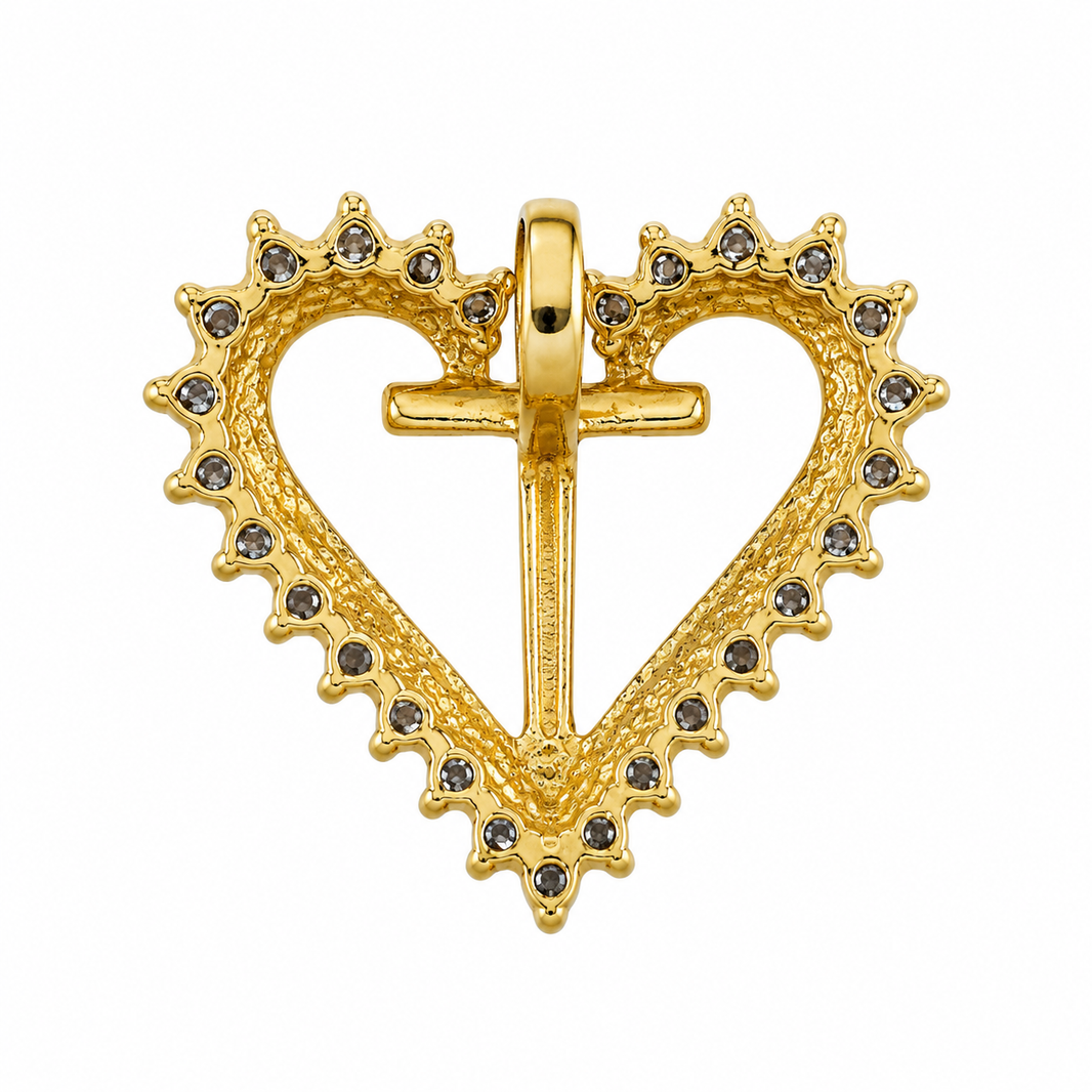 10K Yellow Gold Heart/Cross Charm 0.12 ct Natural Diamond