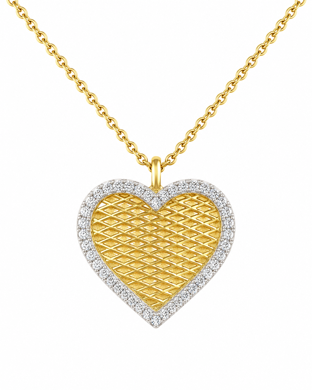 14K Yellow Gold Heart Charm/Chain Set 0.13 ct Natural Diamond