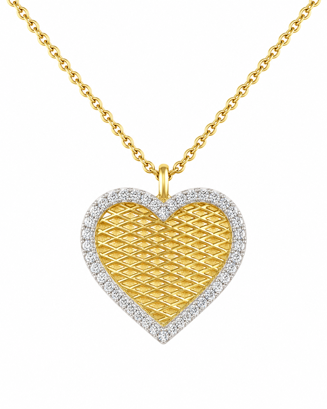 14K Yellow Gold Heart Charm/Chain Set 0.13 ct Natural Diamond