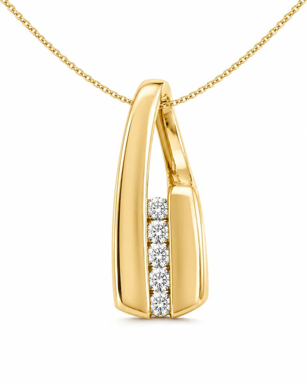 10K Yellow Gold Elongated Teardrop Charm/Chain Set 0.15 ct Natural Diamond
