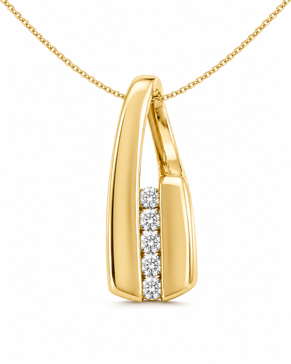 10K Yellow Gold Elongated Teardrop Charm/Chain Set 0.15 ct Natural Diamond
