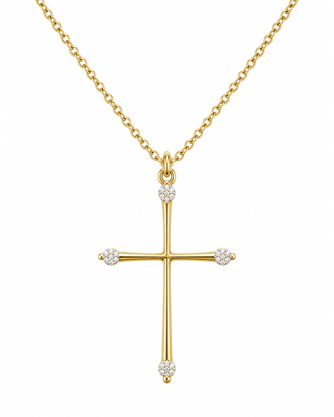 14K Yellow Gold Cross Charm/Chain Set 0.11 ct Natural Diamond