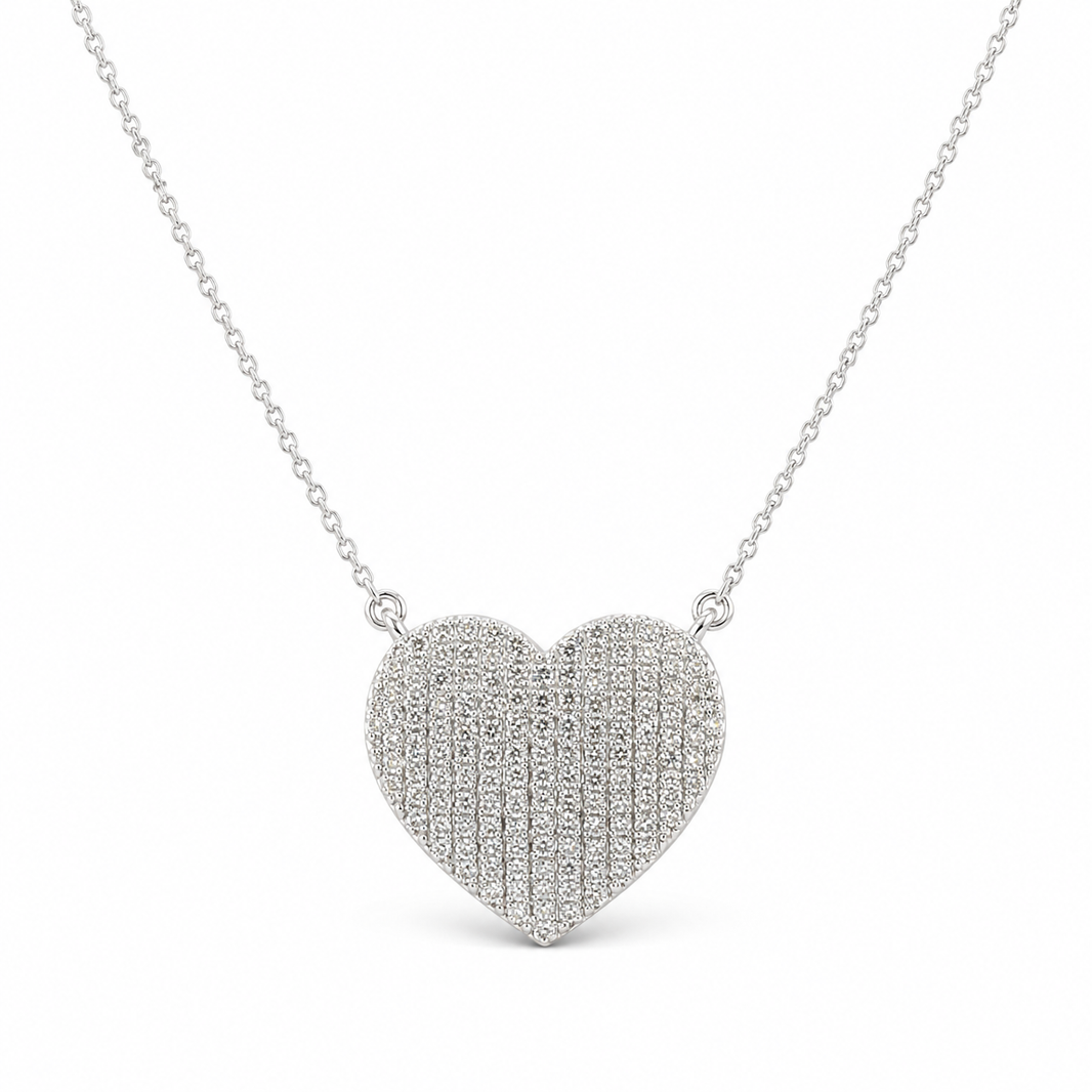 14K White Gold Heart Charm/Chain Set 0.40 ct Natural Diamond