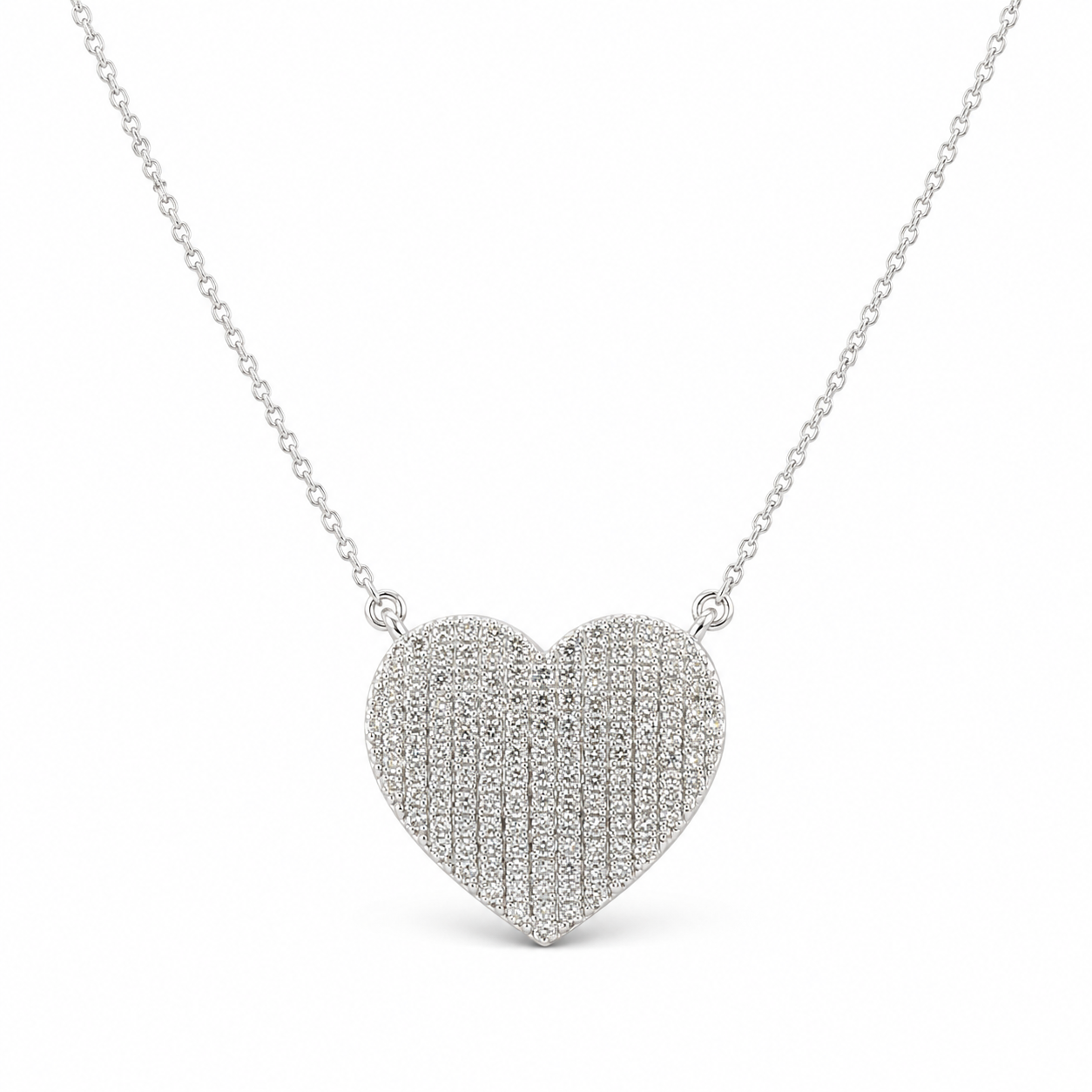 14K White Gold Heart Charm/Chain Set 0.40 ct Natural Diamond