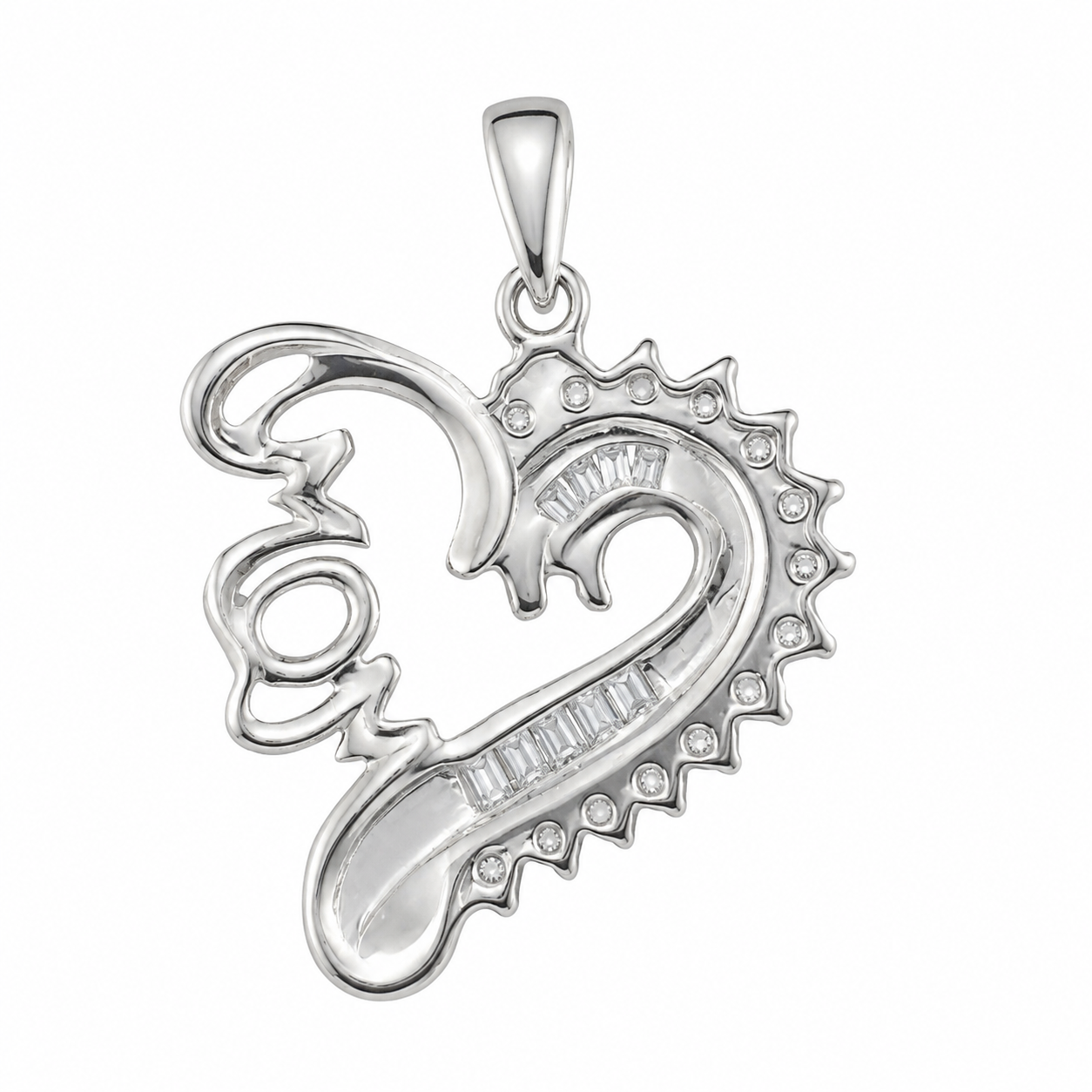 14K White Gold Mom Heart Charm 0.30 ct Natural Diamond