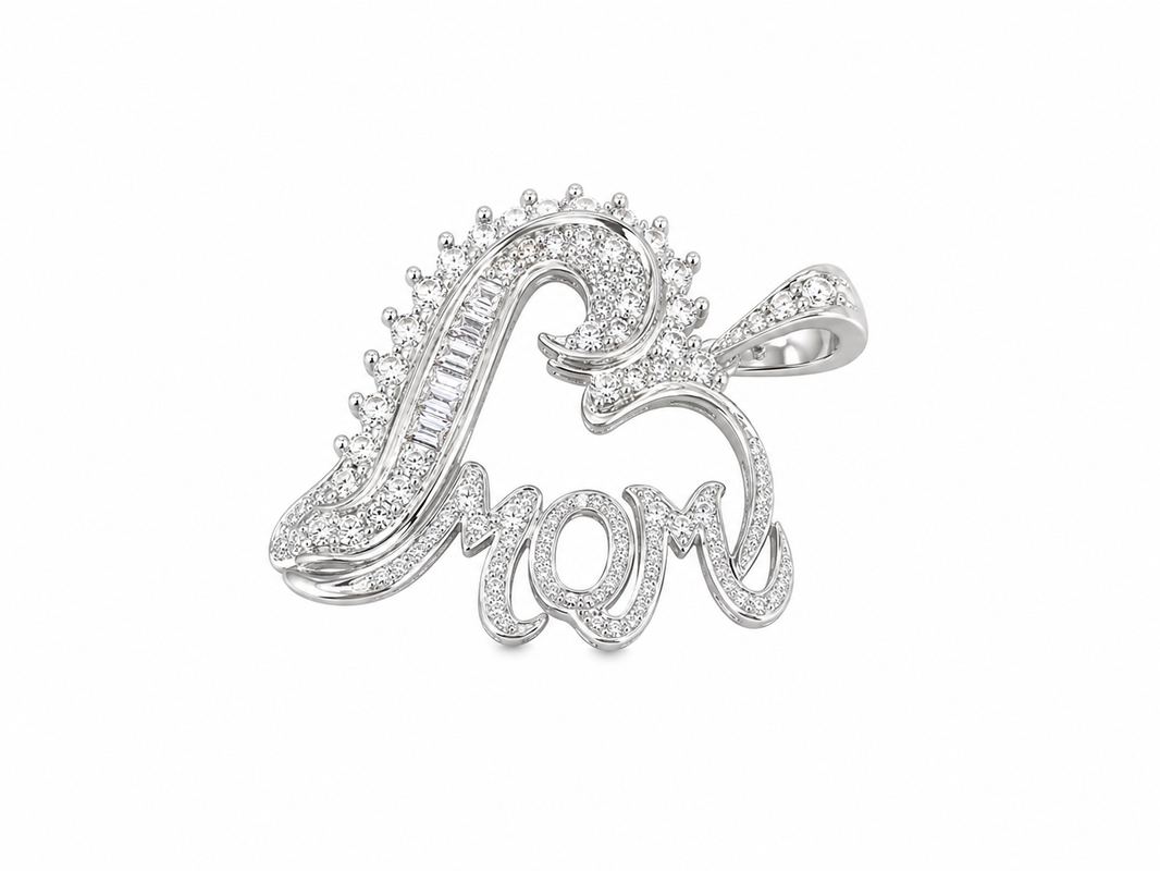 14K White Gold Mom Heart Charm 0.30 ct Natural Diamond