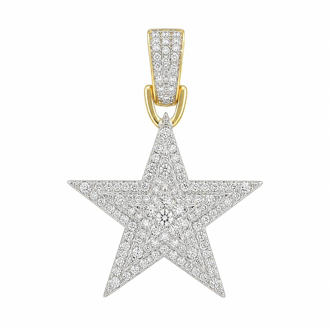 10K Two-Tone Gold 5-Point Star Charm 0.20 ct Natural Diamond