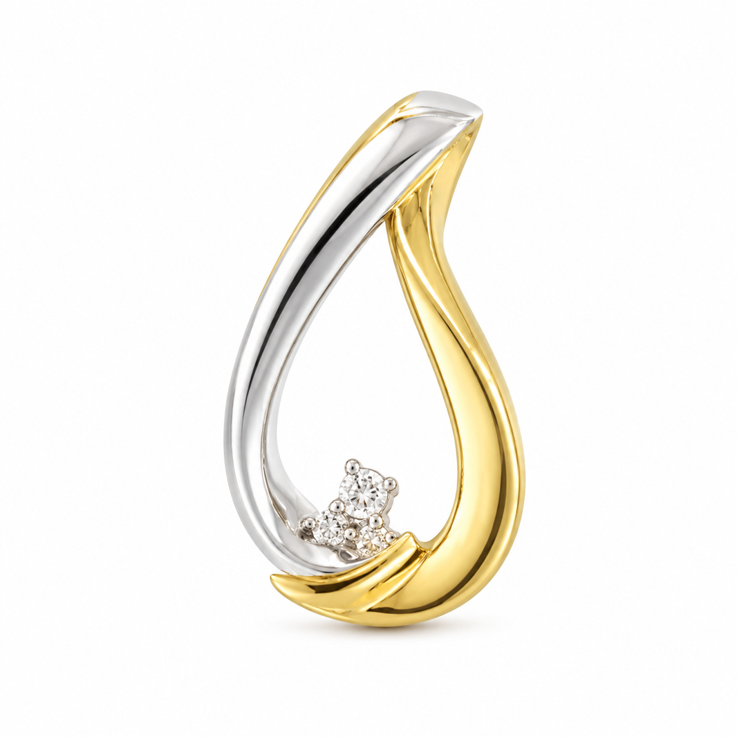 10K Two-Tone Gold Elongated Tear-Drop Charm 0.03 ct Natural Diamond