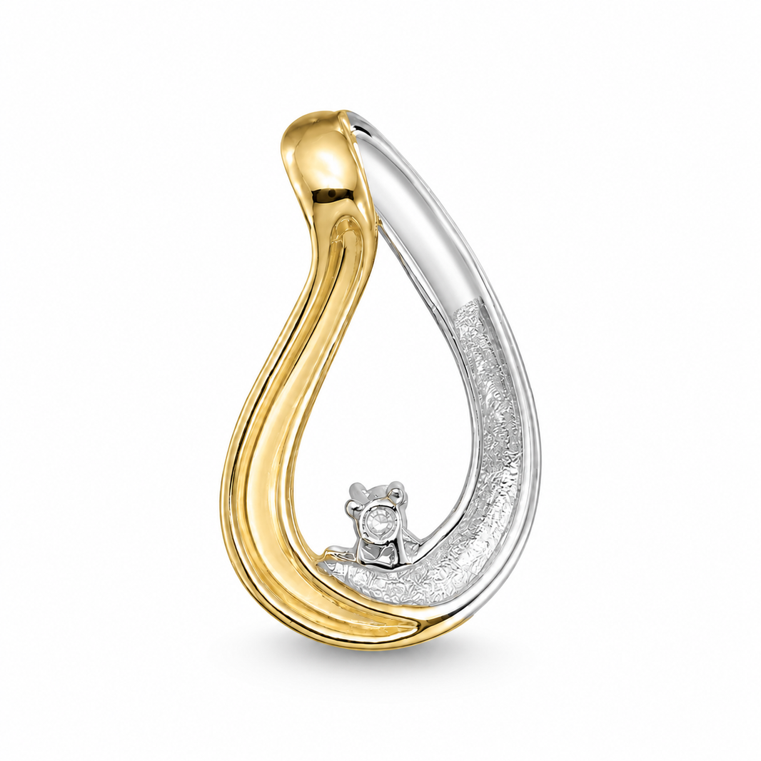 10K Two-Tone Gold Elongated Tear-Drop Charm 0.03 ct Natural Diamond