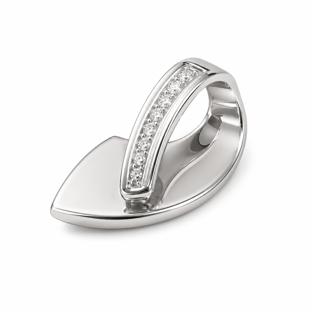 14K White Gold Elongated Tear-Drop Charm 0.40 ct Natural Diamond