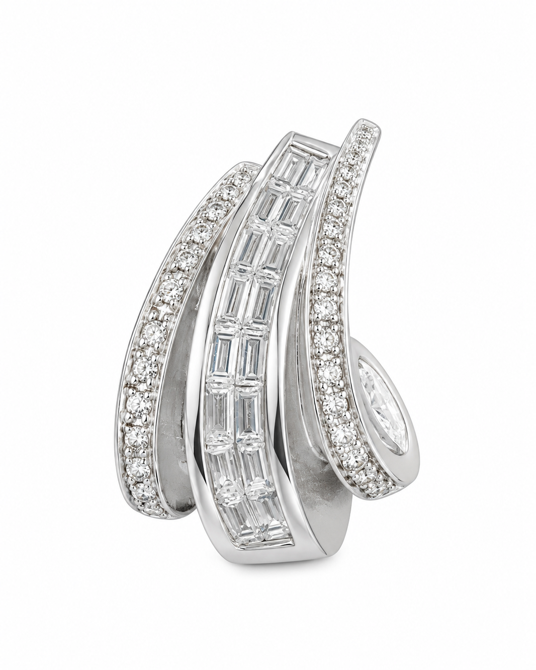 14K White Gold Charm Elongated Tear-Drop 1.00 ct Natural Diamond
