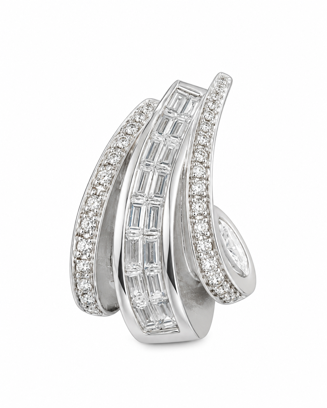 14K White Gold Charm Elongated Tear-Drop 1.00 ct Natural Diamond