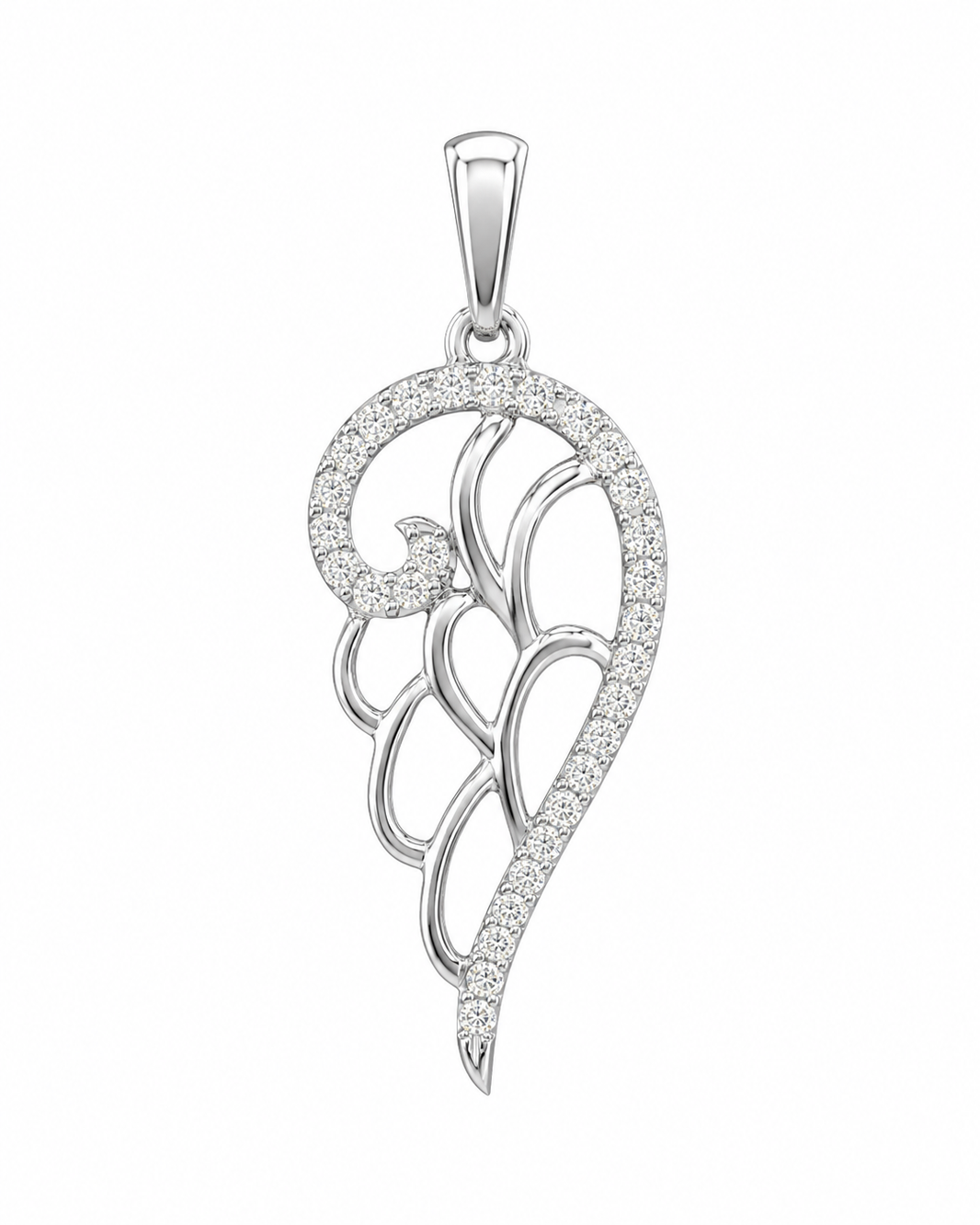 10K White Gold Angel Wing Charm 0.10 ct Natural Diamond