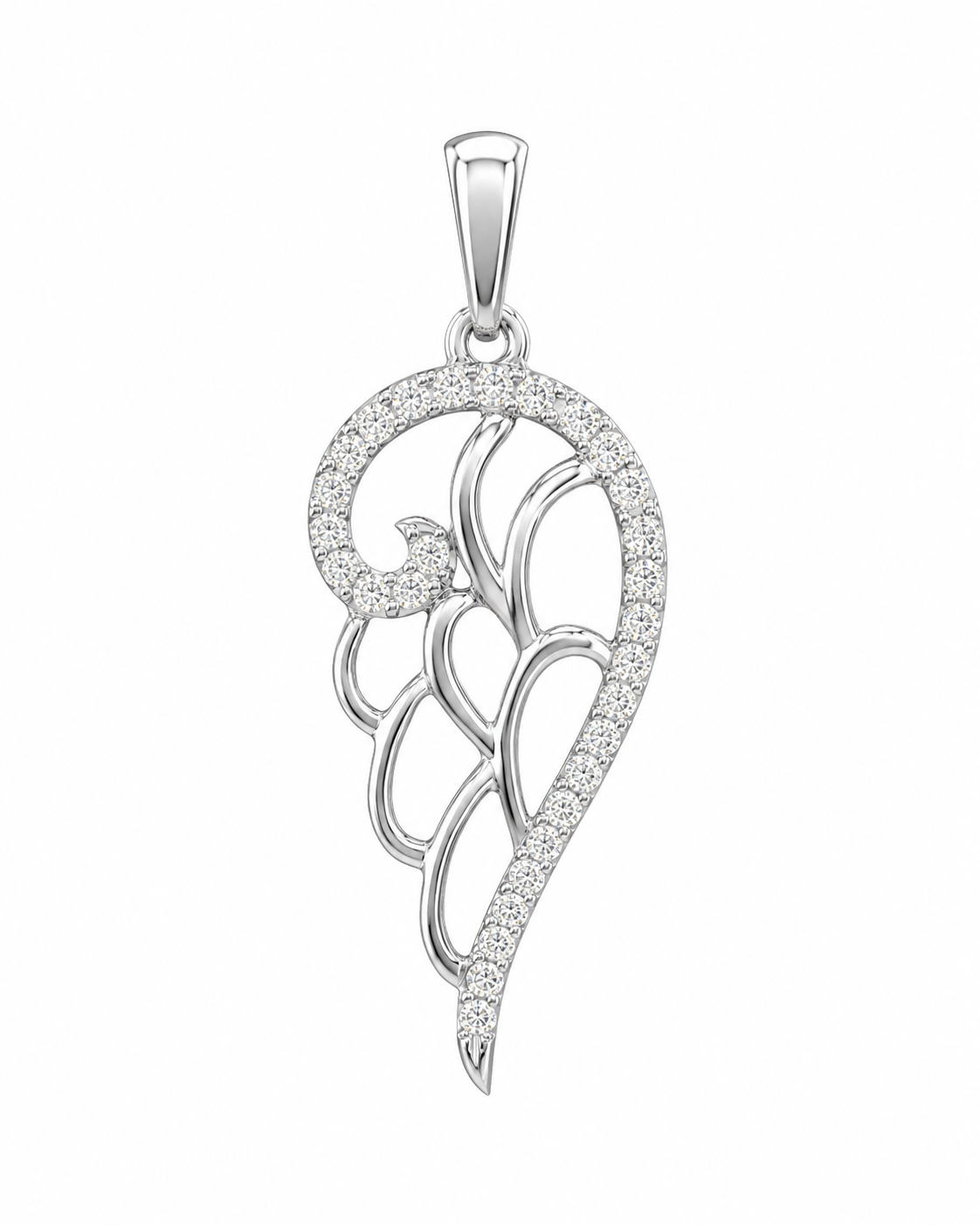 10K White Gold Angel Wing Charm 0.10 ct Natural Diamond
