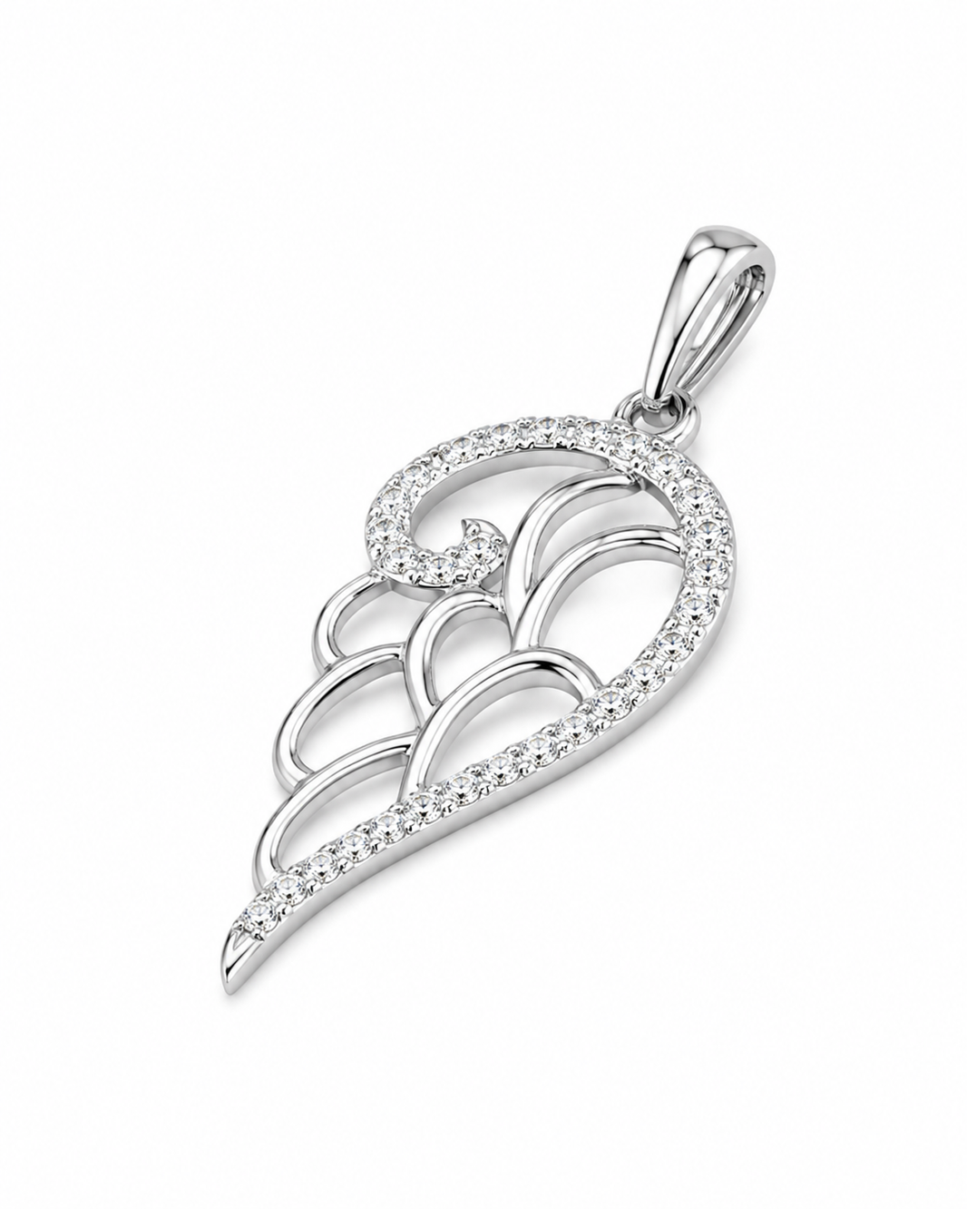 10K White Gold Angel Wing Charm 0.10 ct Natural Diamond