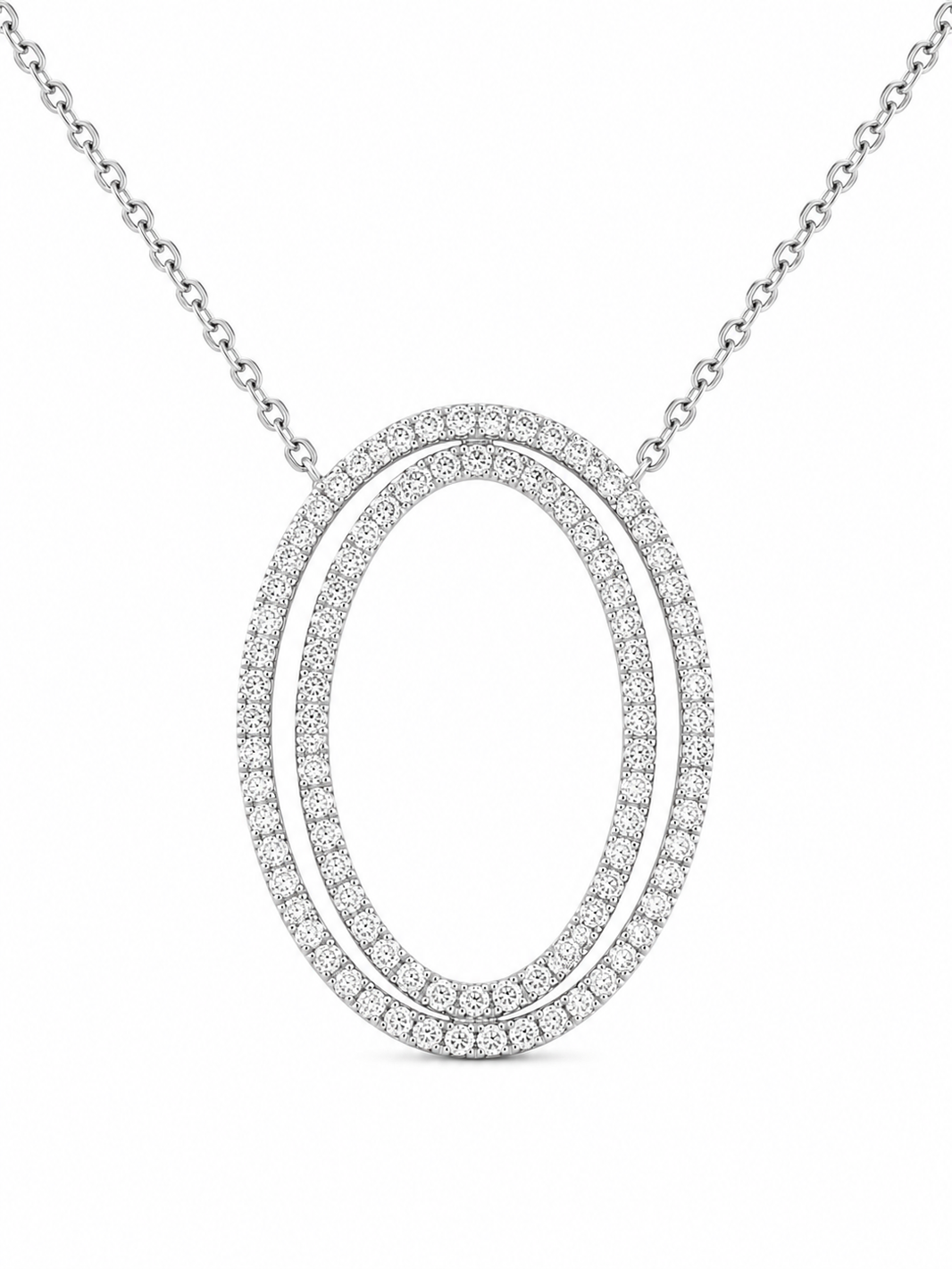 14K White Gold Women’s Oval Charm/Chain Set 0.48 ct Natural Diamond