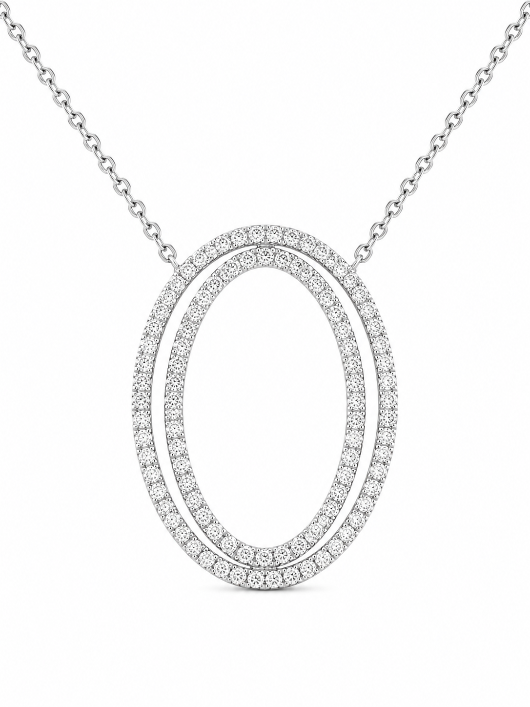 14K White Gold Women’s Oval Charm/Chain Set 0.48 ct Natural Diamond