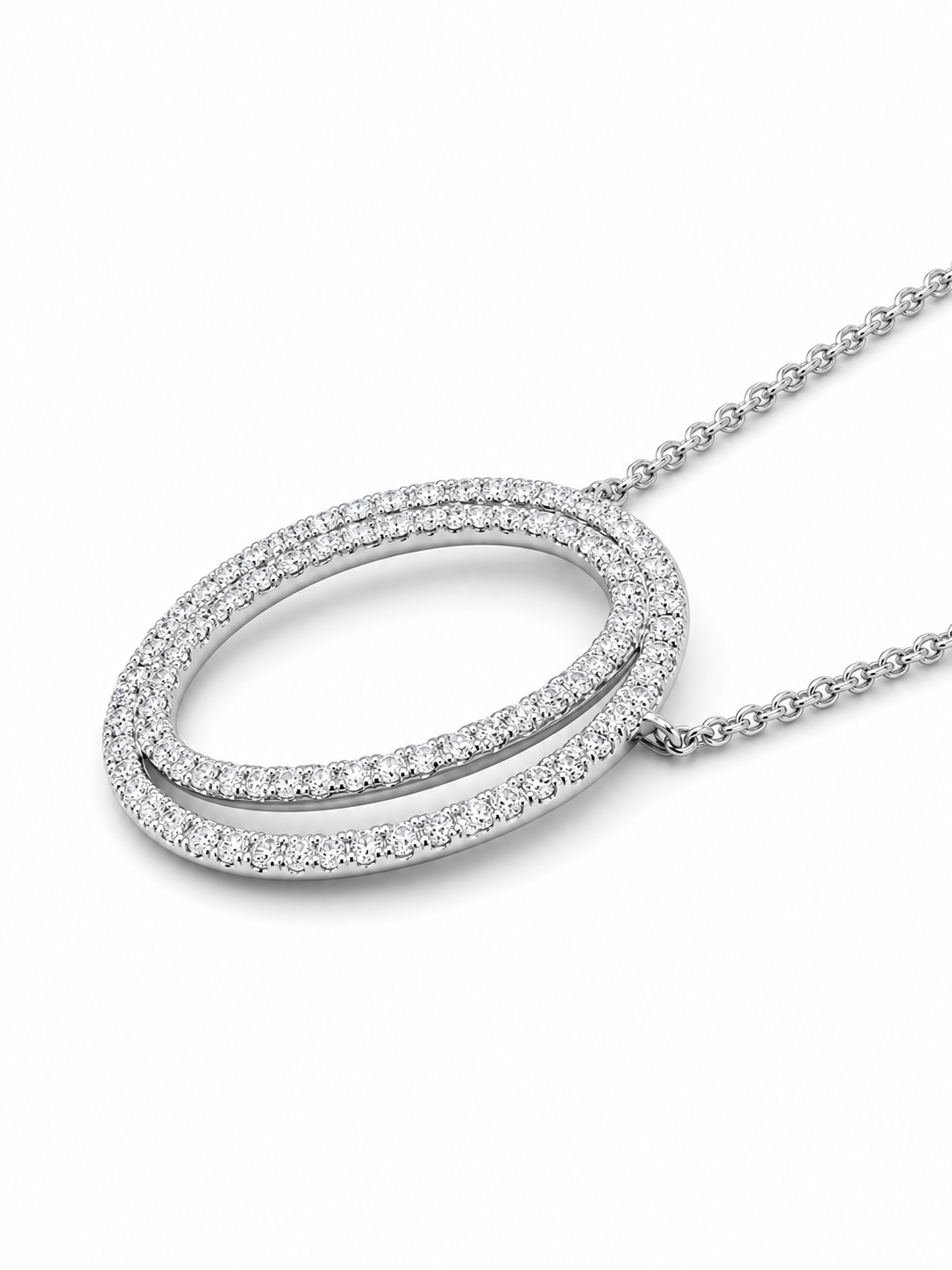 14K White Gold Women’s Oval Charm/Chain Set 0.48 ct Natural Diamond