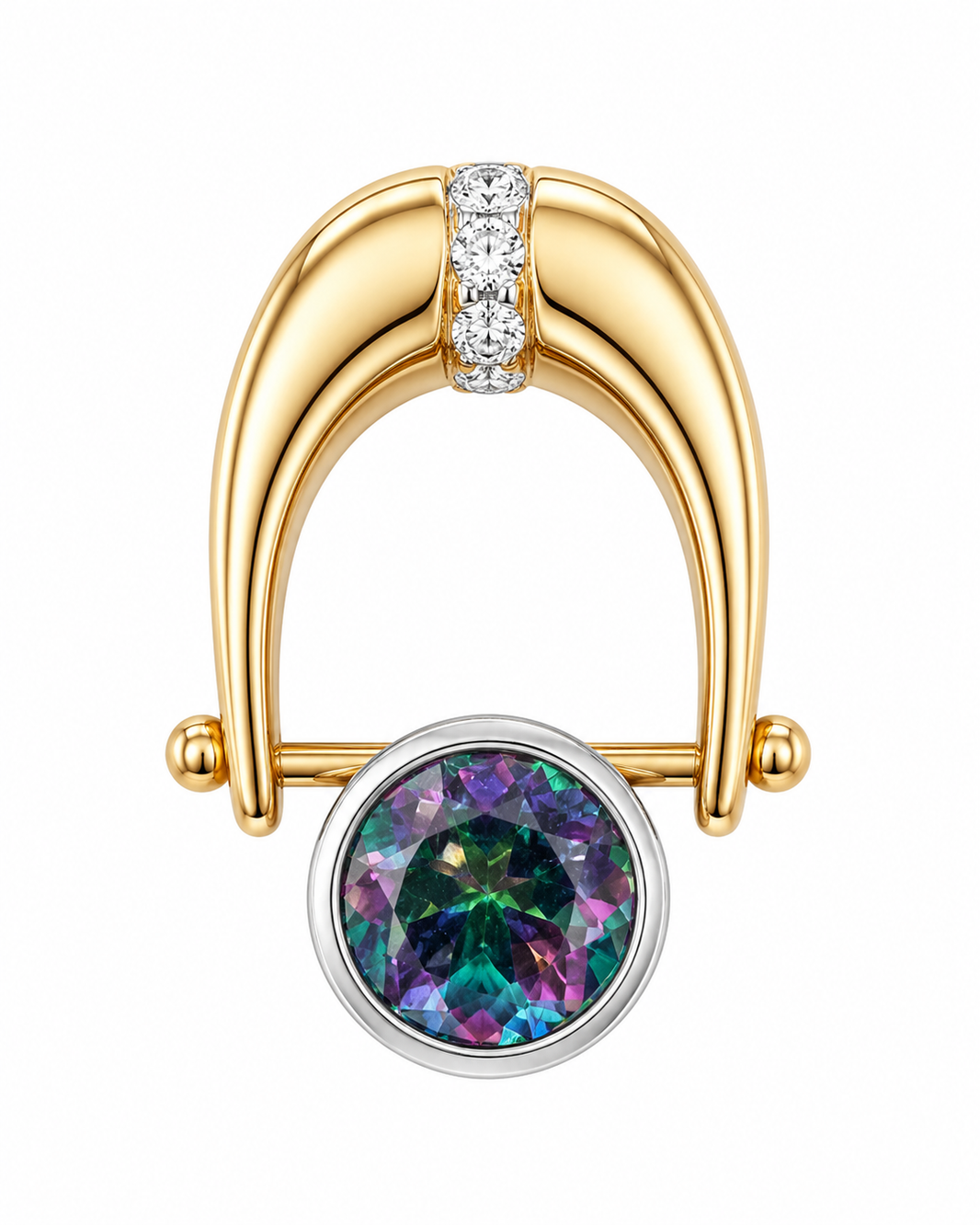 14K Two-Tone Gold Slider Charm 2.00 ct Mystic Topaz 0.24 ct Natural Diamond