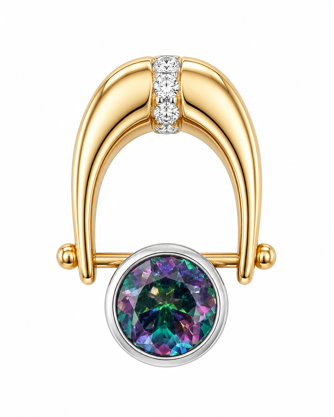 14K Two-Tone Gold Slider Charm 2.00 ct Mystic Topaz 0.24 ct Natural Diamond