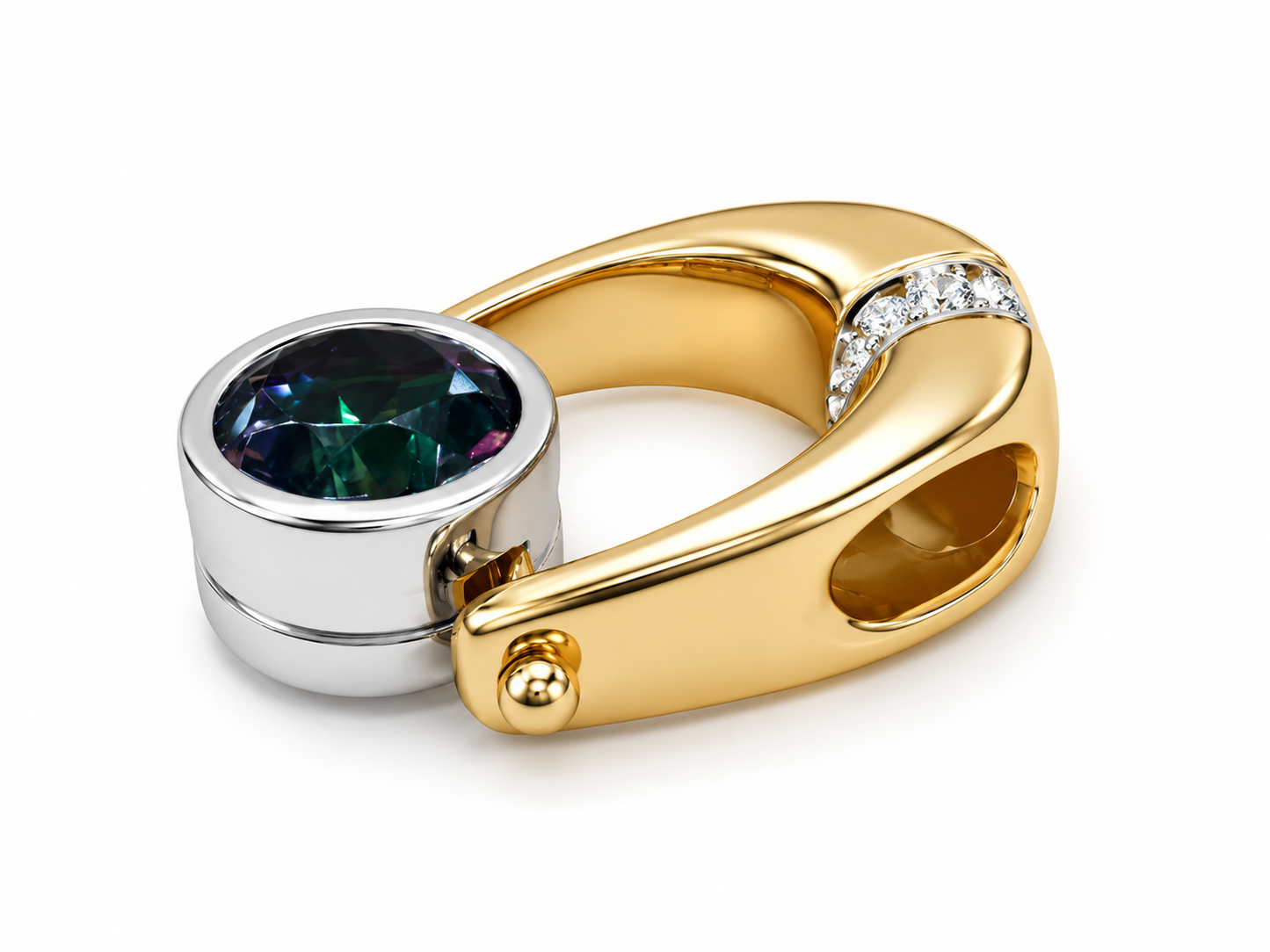 14K Two-Tone Gold Slider Charm 2.00 ct Mystic Topaz 0.24 ct Natural Diamond