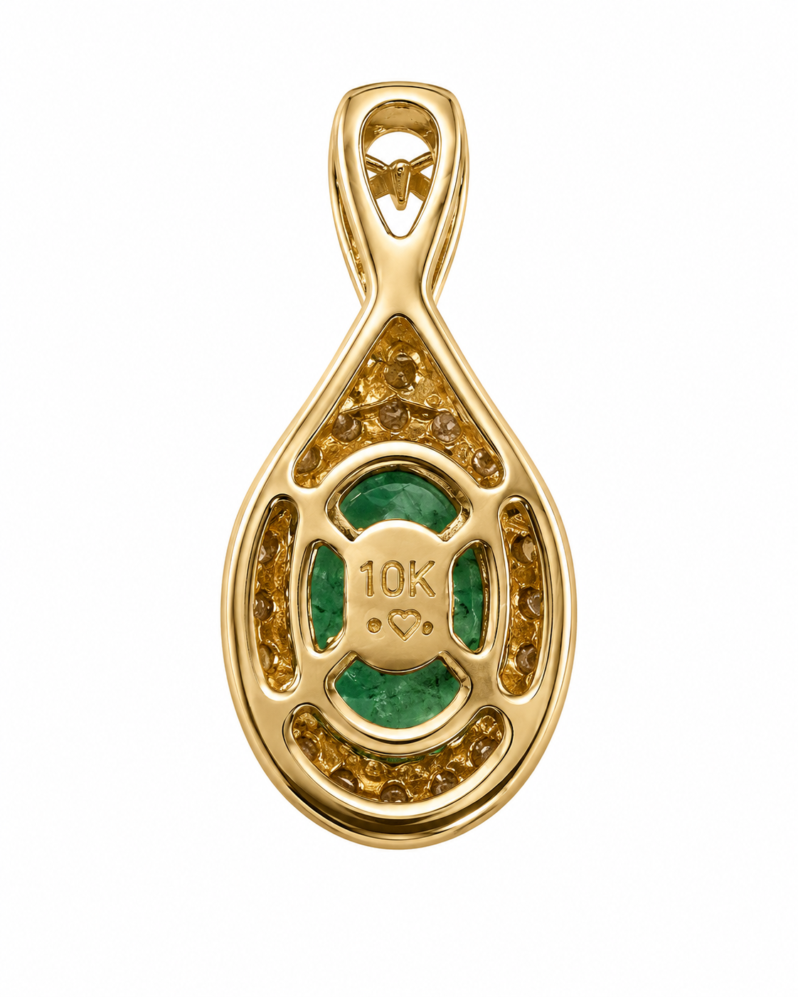 10K Yellow Gold Charm Oval 0.85 ct Emerald 0.12 ct Natural Diamond