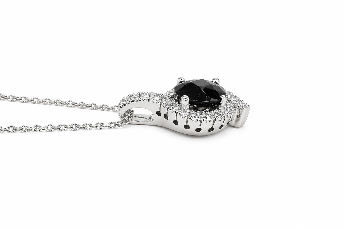 14K White Gold Charm/Chain Set Round Smokey Quartz 0.96 ct 0.14 ct Natural Diamond