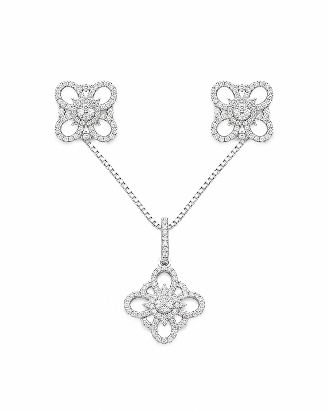 14K White Gold Trio Set Earrings/Charm 0.30 ct Natural Diamond