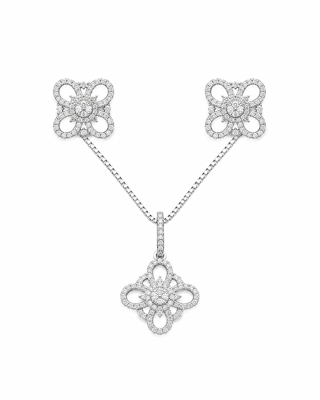 14K White Gold Trio Set Earrings/Charm 0.30 ct Natural Diamond