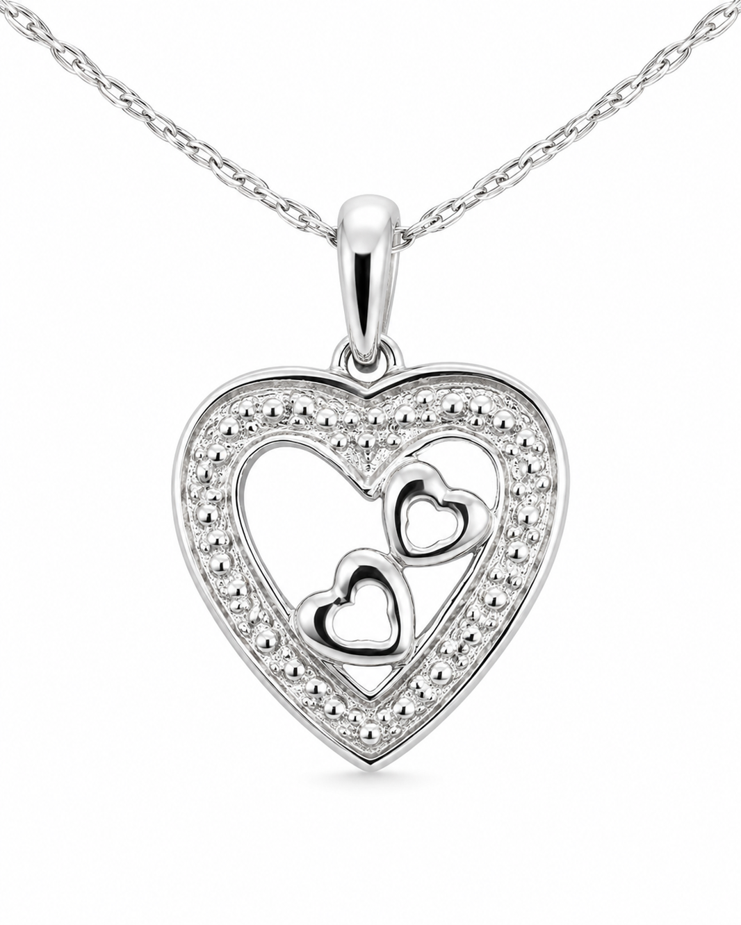10K White Gold Trio Set Necklace/Earrings Heart 0.05 ct Natural Diamond