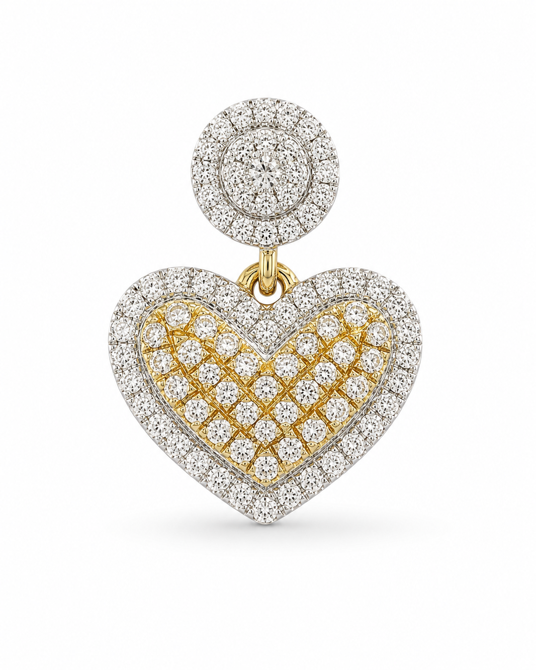10K Two-Tone Gold Trio Set Earrings/Charm Dangle Heart 0.40 ct Natural Diamond