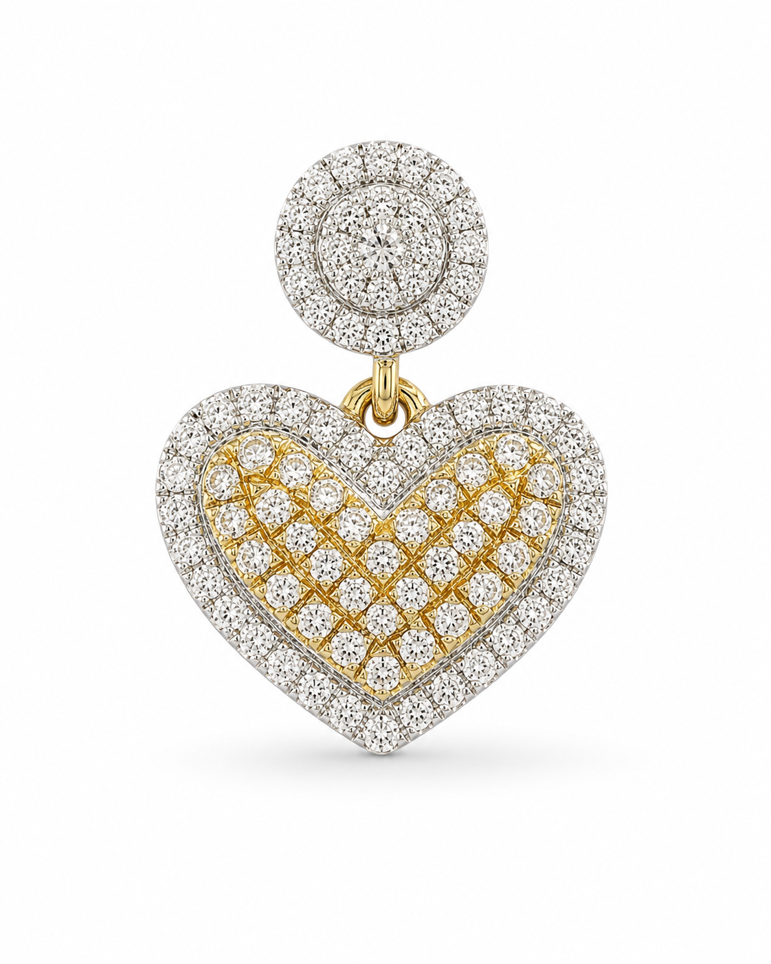 10K Two-Tone Gold Trio Set Earrings/Charm Dangle Heart 0.40 ct Natural Diamond