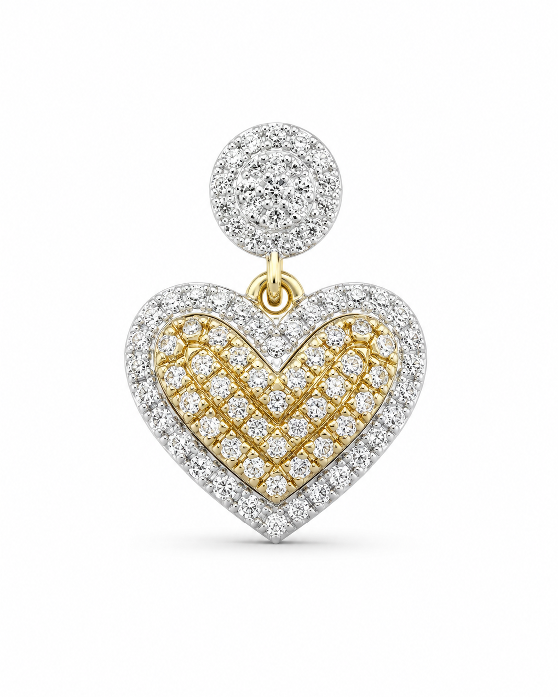 10K Two-Tone Gold Trio Set Earrings/Charm Dangle Heart 0.40 ct Natural Diamond