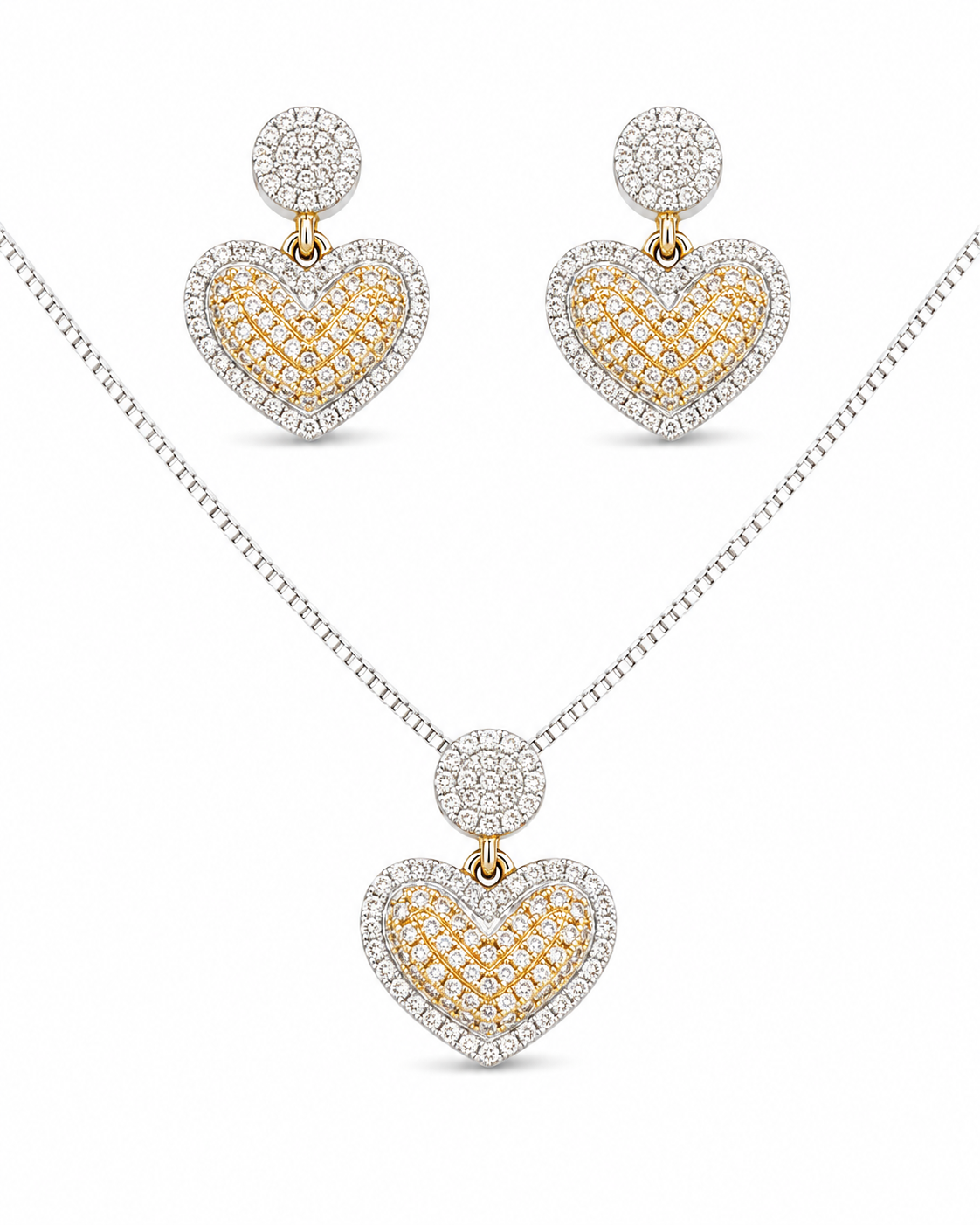 10K Two-Tone Gold Trio Set Earrings/Charm Dangle Heart 0.40 ct Natural Diamond
