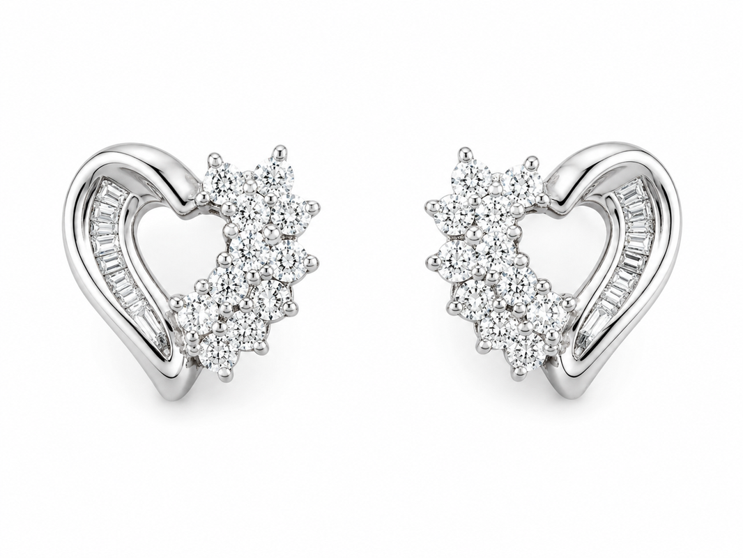 10K White Gold Heart Earrings 0.27 ct Natural Diamond