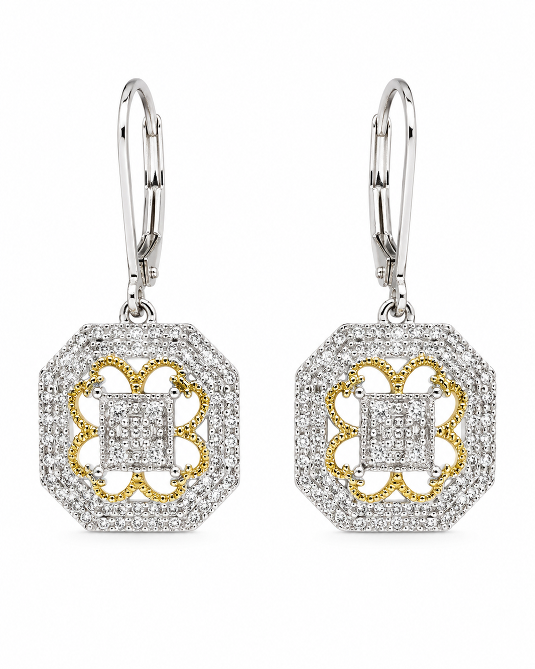 10K Two-Tone Gold Dangle Earrings 0.15 ct Natural Diamond