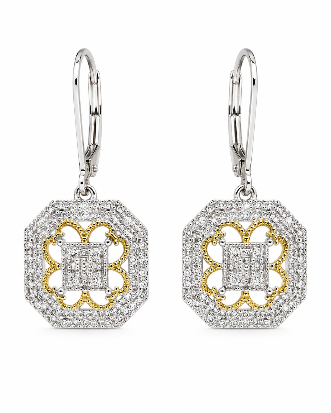 10K Two-Tone Gold Dangle Earrings 0.15 ct Natural Diamond