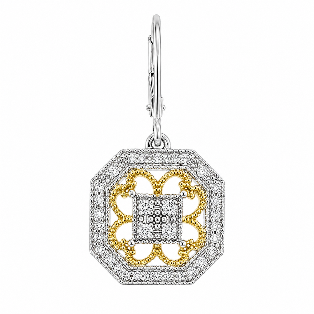 10K Two-Tone Gold Dangle Earrings 0.15 ct Natural Diamond
