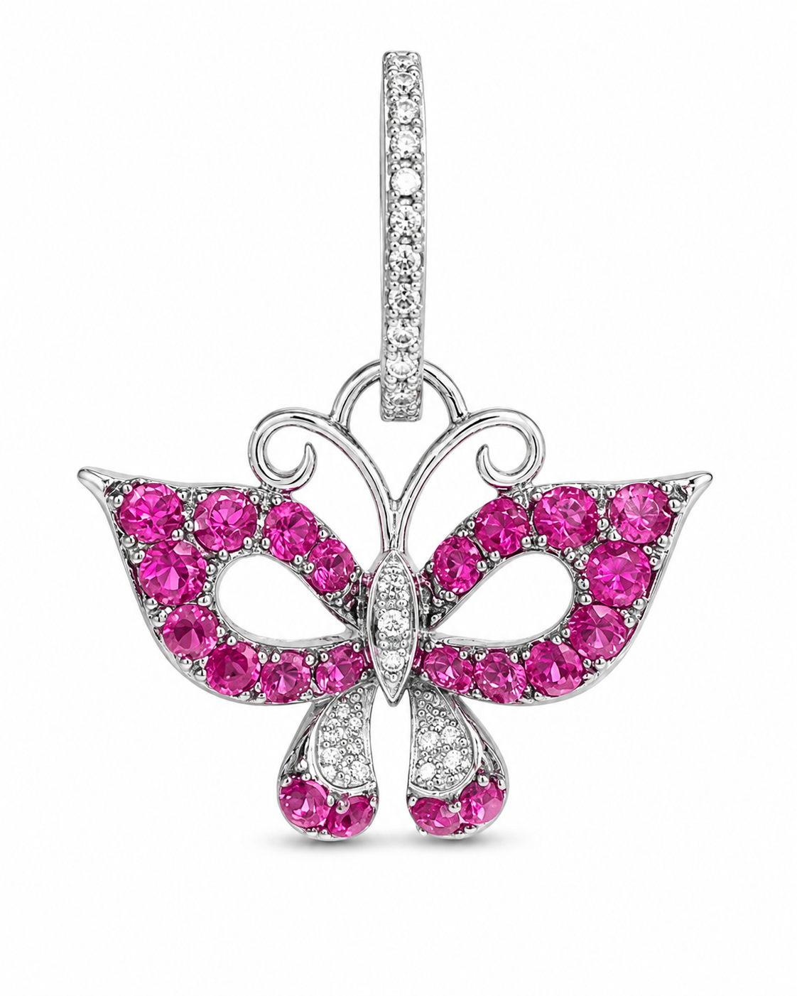 18K White Gold Butterfly Dangle Earrings 1.76 ct Pink Tourmaline 0.20 ct Natural Diamond