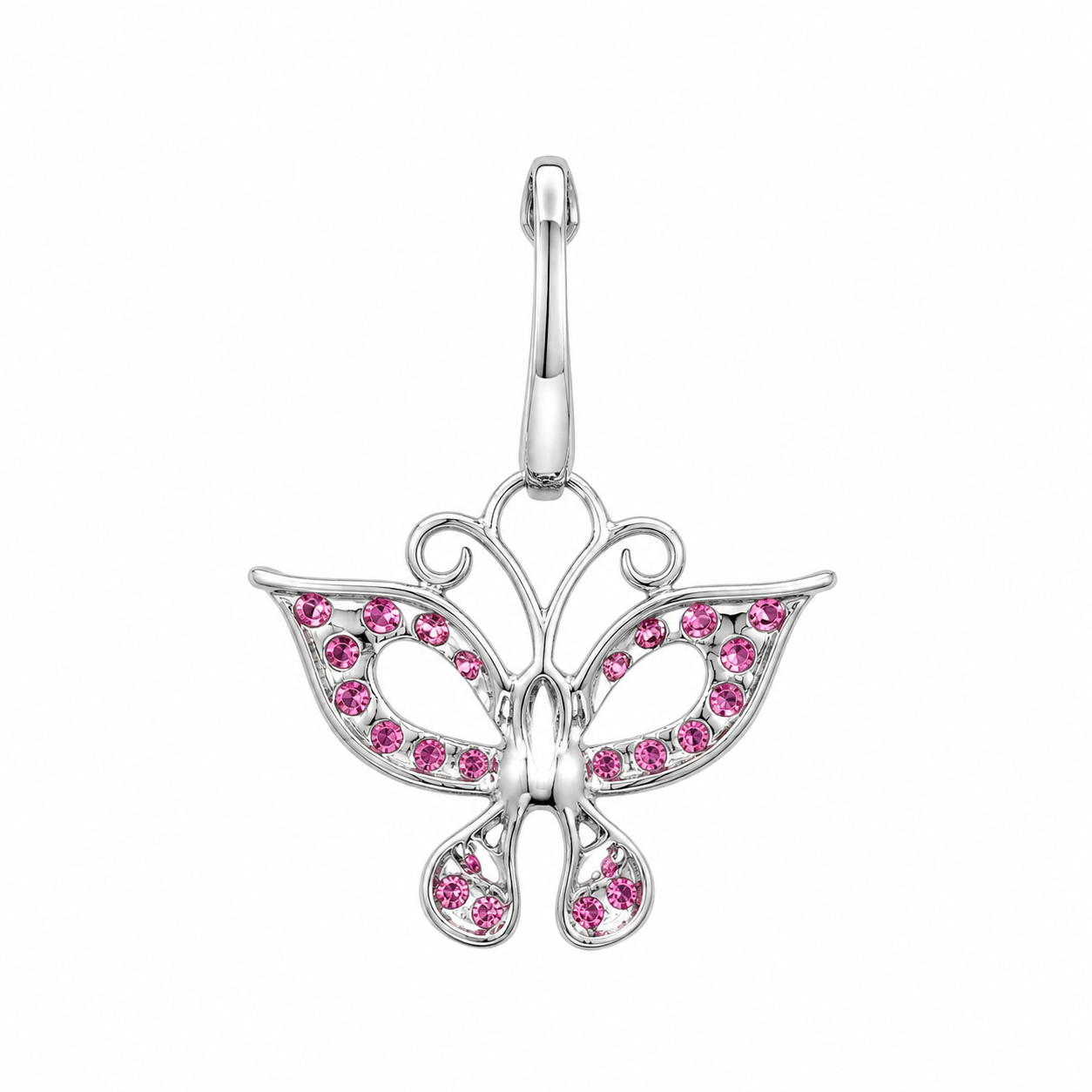 18K White Gold Butterfly Dangle Earrings 1.76 ct Pink Tourmaline 0.20 ct Natural Diamond