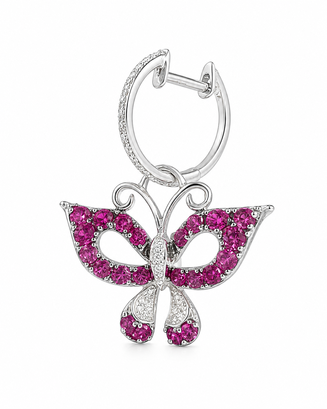 18K White Gold Butterfly Dangle Earrings 1.76 ct Pink Tourmaline 0.20 ct Natural Diamond