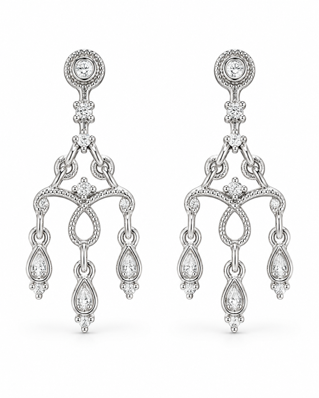 14K White Gold Dangle Earrings 0.33 ct Natural Diamond