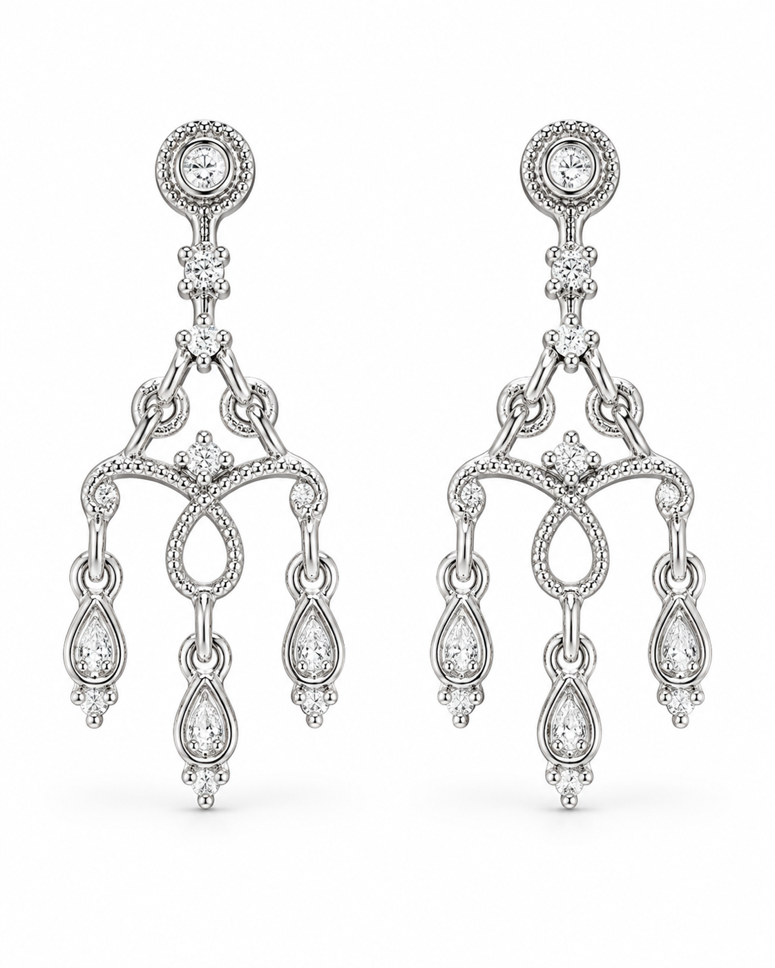 14K White Gold Dangle Earrings 0.33 ct Natural Diamond