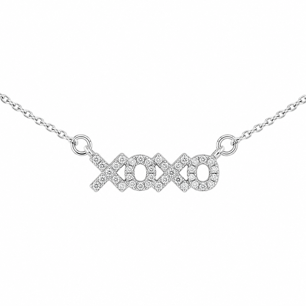 14K White Gold XOXO Charm/Chain Plate 0.10 ct Natural Diamond