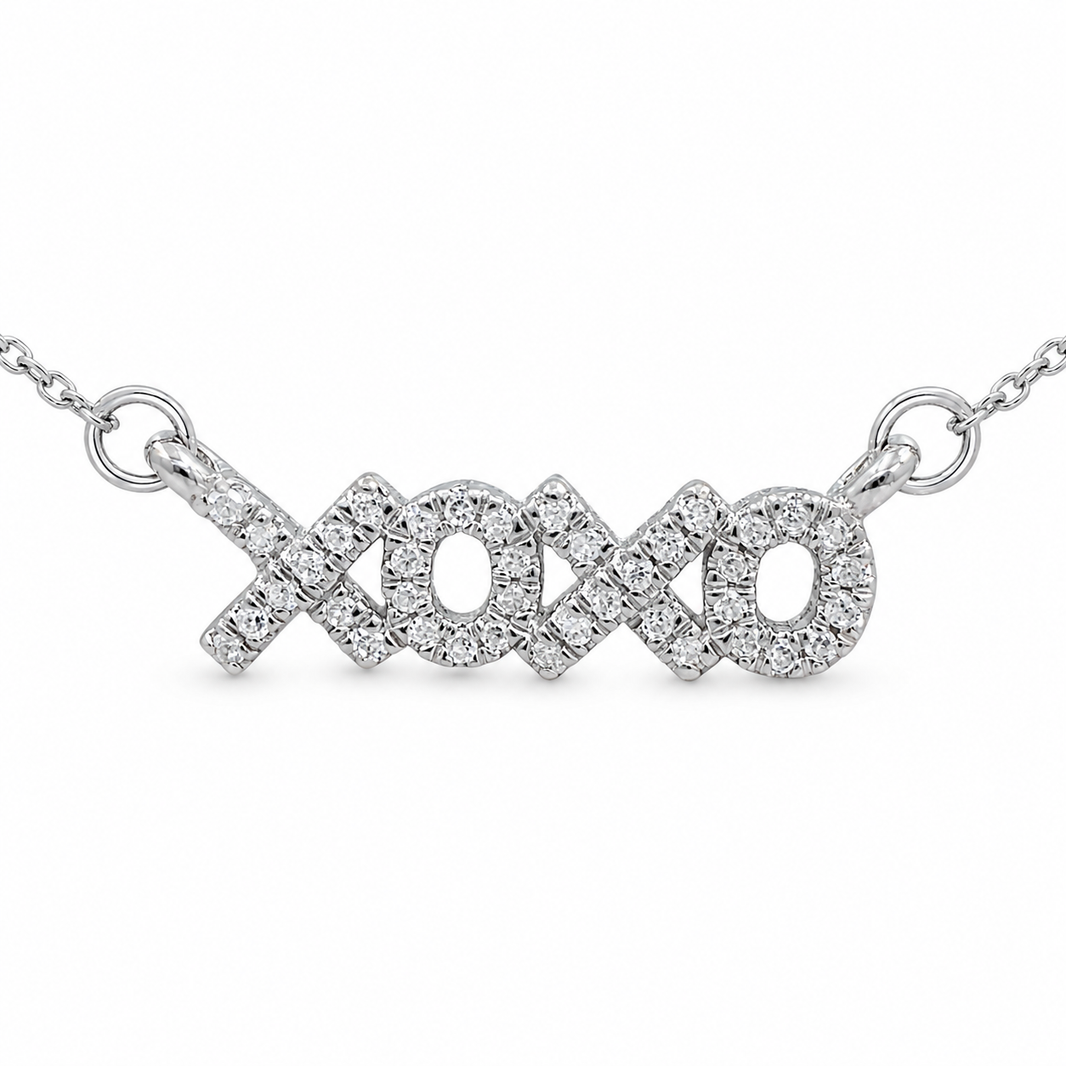 14K White Gold XOXO Charm/Chain Plate 0.10 ct Natural Diamond