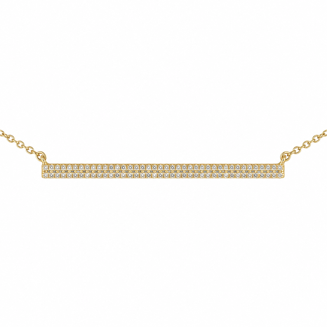 10K Yellow Gold Bar Necklace 0.17 ct Natural Diamond