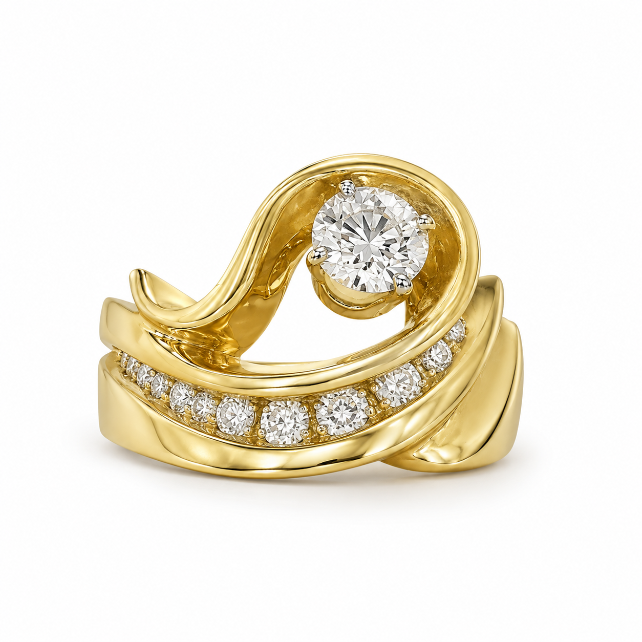 14K Yellow Gold Women's Ring 0.75 ct Round Natural Diamond